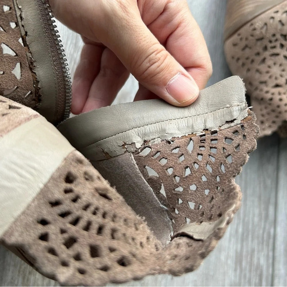 Jessica Simpson Tan Laser Cut Genuine Leather Suede Bootie - Picture 16 of 16